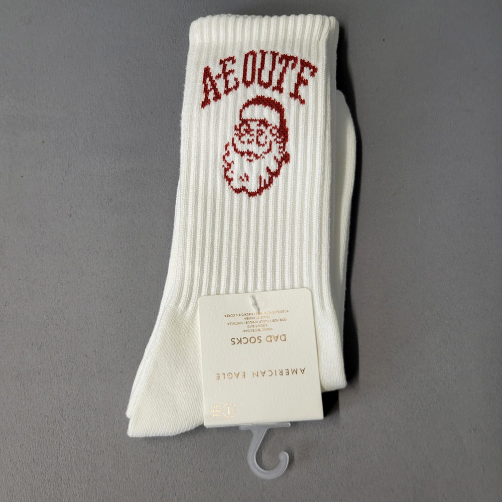 American Eagle Socks Mens One Size White Dad Santa‎ Graphic Crew Ribbed Holiday